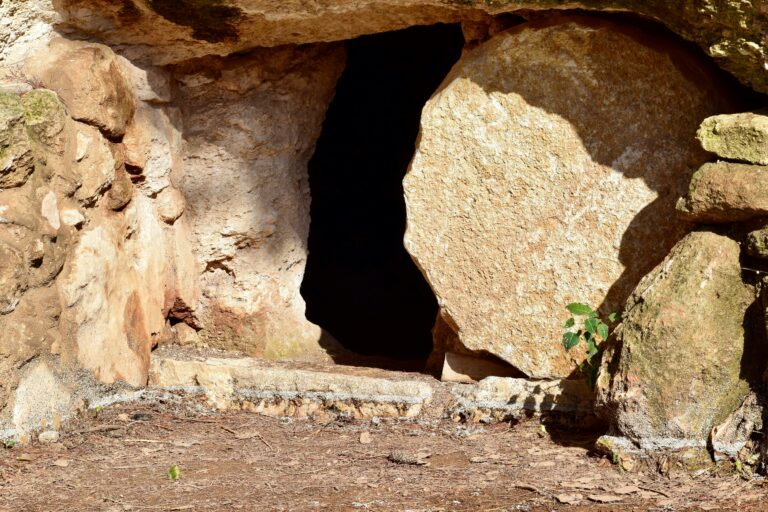 Image of an empty tomb, stone half-rolled away. Photo by Fr. Daniel Ciucci on Unsplash